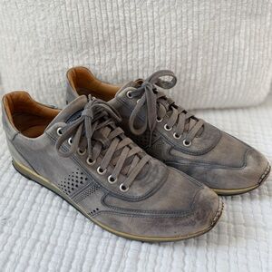 MAGNANNI Ibiza Men’s Luxury Leather Fashion Sneakers - Grey/Bone - Size US 8.5/9